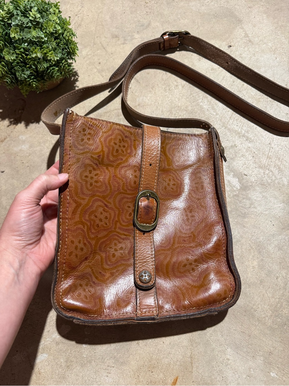 Patricia Nash Venezia Crossbody Bag Purse Brown Leather Boho Groovy DIY 70s